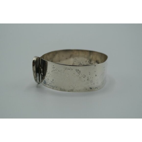 Sterling Silver Hinged Cuff Bracelet Oval White Stone 925 JPA 20 Grams Vtg - Picture 5 of 11